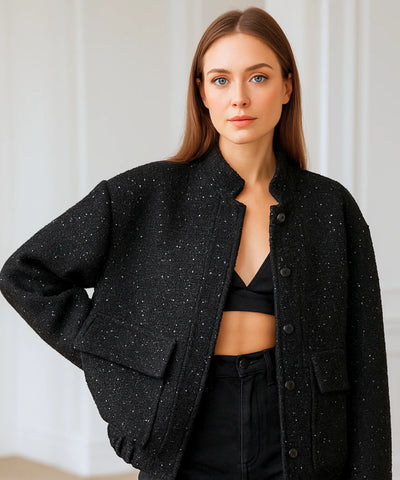 Jaqueta Bomber Feminina Paetê Brilho Elegante | Siara Jaqueta Bomber Feminina Paetê Brilho Elegante | Siara