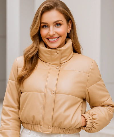 Jaqueta Feminina Bomber Puffer Couro Sintético Cropped Casual | Meli Jaqueta Feminina Bomber Puffer Couro Sintético Cropped Casual | Meli