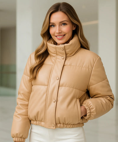Jaqueta Feminina Bomber Puffer Couro Sintético Cropped Casual | Meli Jaqueta Feminina Bomber Puffer Couro Sintético Cropped Casual | Meli