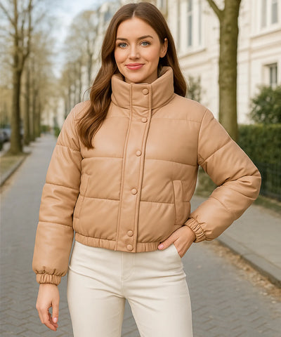 Jaqueta Feminina Bomber Puffer Couro Sintético Cropped Casual | Meli Jaqueta Feminina Bomber Puffer Couro Sintético Cropped Casual | Meli