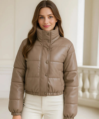 Jaqueta Feminina Bomber Puffer Couro Sintético Cropped Casual | Meli Jaqueta Feminina Bomber Puffer Couro Sintético Cropped Casual | Meli