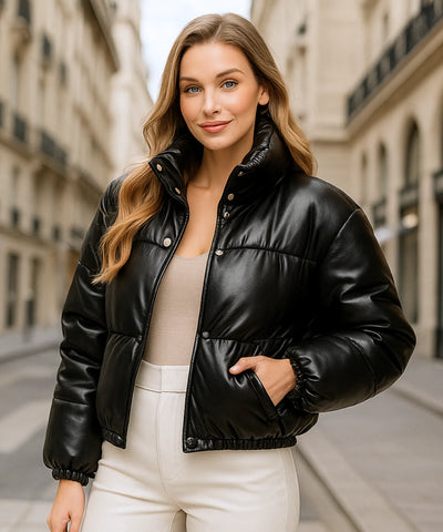 Jaqueta Feminina Bomber Puffer Couro Sintético Cropped Casual | Meli Jaqueta Feminina Bomber Puffer Couro Sintético Cropped Casual | Meli