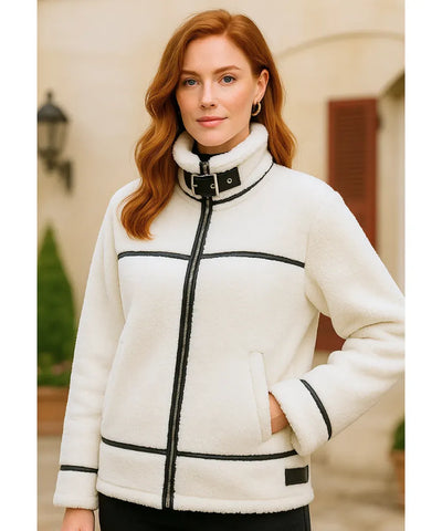 Comprar Jaqueta feminina de inverno  branco com forro peluciado e detalhe em couro sintético com gola alta em promoção ZARA
 Comprar Jaqueta feminina de inverno  branco com forro peluciado e detalhe em couro sintético com gola alta em promoção ZARA