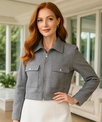 Jaqueta Feminina de Lã Batida Casual com Bolsos Elegantes | Malu Jaqueta Feminina de Lã Batida Casual com Bolsos Elegantes | Malu