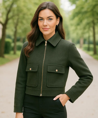 Jaqueta Feminina de Lã Batida Casual com Bolsos Elegantes | Malu Jaqueta Feminina de Lã Batida Casual com Bolsos Elegantes | Malu