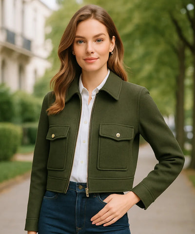 Jaqueta Feminina de Lã Batida Casual com Bolsos Elegantes | Malu Jaqueta Feminina de Lã Batida Casual com Bolsos Elegantes | Malu