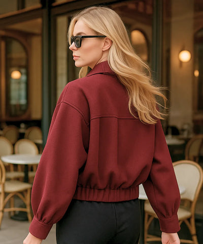 Comprar jaqueta feminina oversized vinho em suede com gola estruturada e estilo urbano elegante para meia estação em promoção ZARA
 Comprar jaqueta feminina oversized vinho em suede com gola estruturada e estilo urbano elegante para meia estação em promoção ZARA