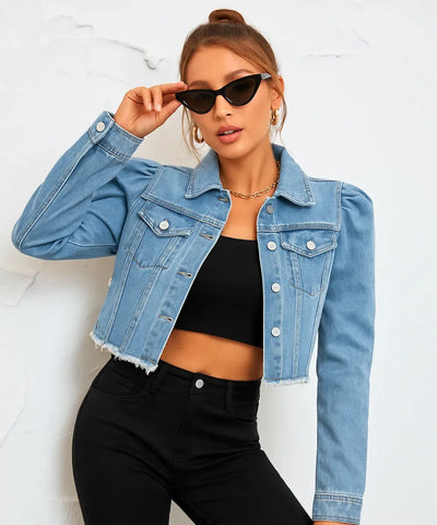 Jaqueta Jeans Feminina Curta com Manga Bufante Moderna | Freime Jaqueta Jeans Feminina Curta com Manga Bufante Moderna | Freime