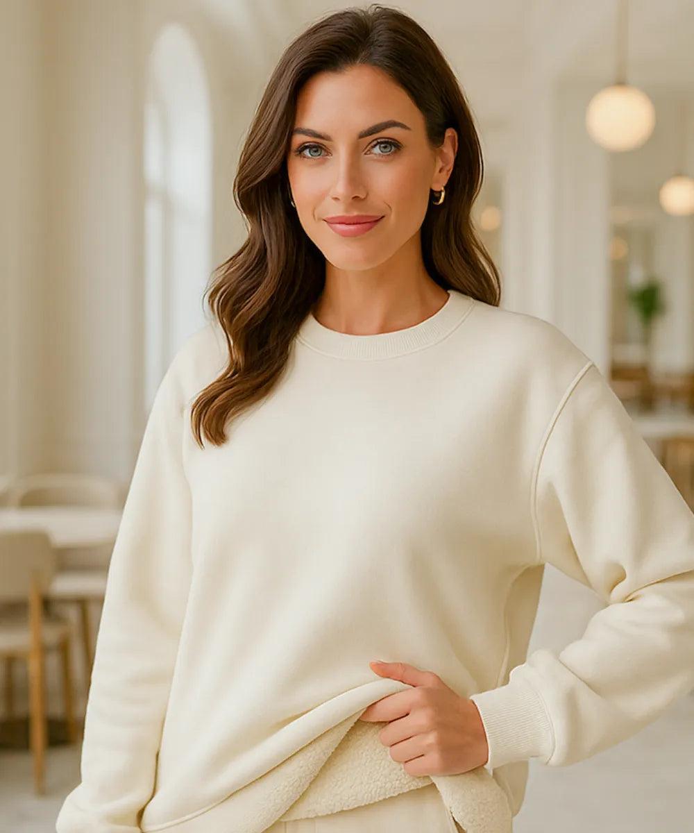 Comprar moletom feminino grosso off white com forro flanelado roxo casual térmico confortável para inverno em promoção ANELLIMN
 Comprar moletom feminino grosso off white com forro flanelado roxo casual térmico confortável para inverno em promoção ANELLIMN