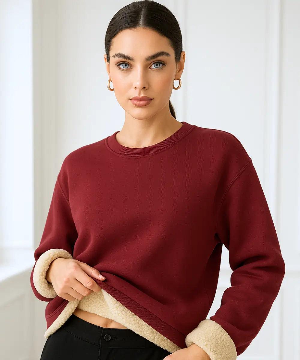 Comprar moletom feminino grosso vinho bordo com forro flanelado roxo casual térmico confortável para inverno em promoção ANELLIMN
 Comprar moletom feminino grosso vinho bordo com forro flanelado roxo casual térmico confortável para inverno em promoção ANELLIMN