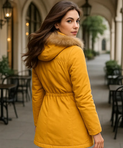 Parka Feminina com Capuz de Pelo e Forro Peluciado Elegante | Lune Parka Feminina com Capuz de Pelo e Forro Peluciado Elegante | Lune