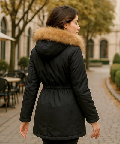 Parka Feminina com Capuz de Pelo e Forro Peluciado Elegante | Lune Parka Feminina com Capuz de Pelo e Forro Peluciado Elegante | Lune