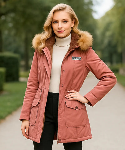 Parka Feminina com Capuz de Pelo e Forro Peluciado Elegante | Lune Parka Feminina com Capuz de Pelo e Forro Peluciado Elegante | Lune