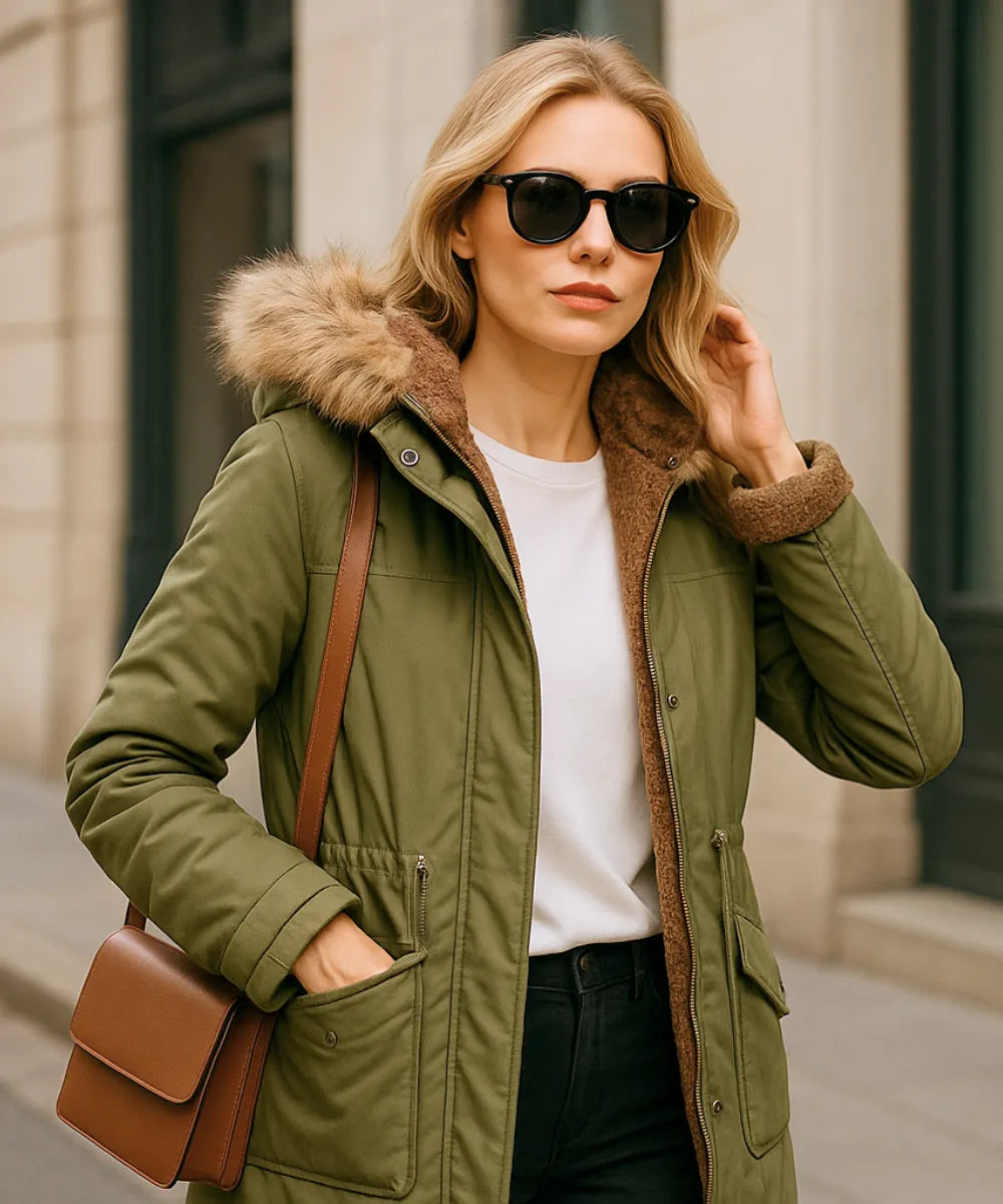 Comprar parka feminina inverno verde com capuz de pelo, forro peluciado e bolsos grandes para clima frio ou viagens em promoção ZARA
 Comprar parka feminina inverno verde com capuz de pelo, forro peluciado e bolsos grandes para clima frio ou viagens em promoção ZARA