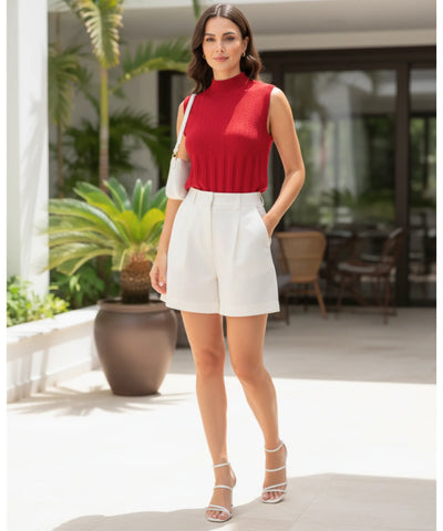 Regata Tricot Feminina Canelada com Gola Alta Elegante | Ella Regata Tricot Feminina Canelada com Gola Alta Elegante | Ella