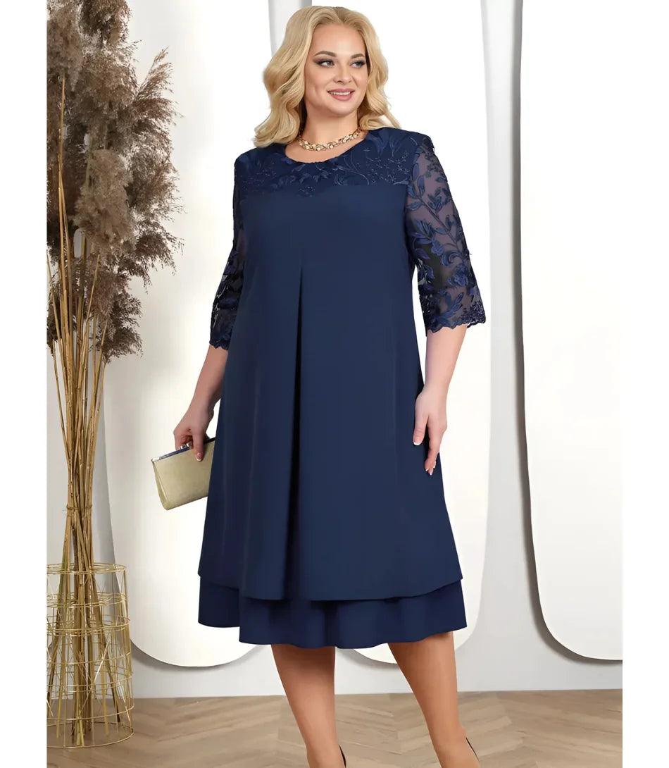 Vestido Midi Plus Size Elegante para Casamentos e Formaturas – Anellimn