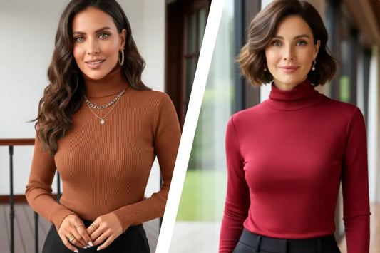 Blusa de frio feminina elegante de tricot com gola alta em look de inverno
