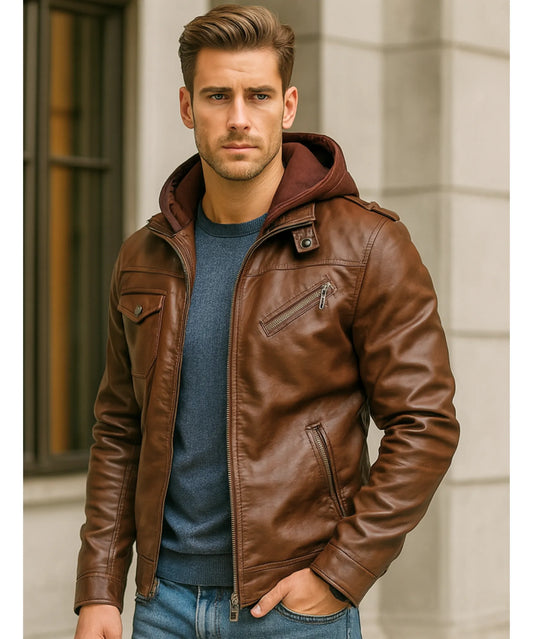 Jaqueta Couro Masculina Capuz Bomber Resistente