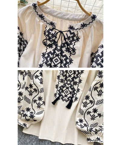 Blusa Feminina Manga Bufante Bordada Decote Canoa | Lice