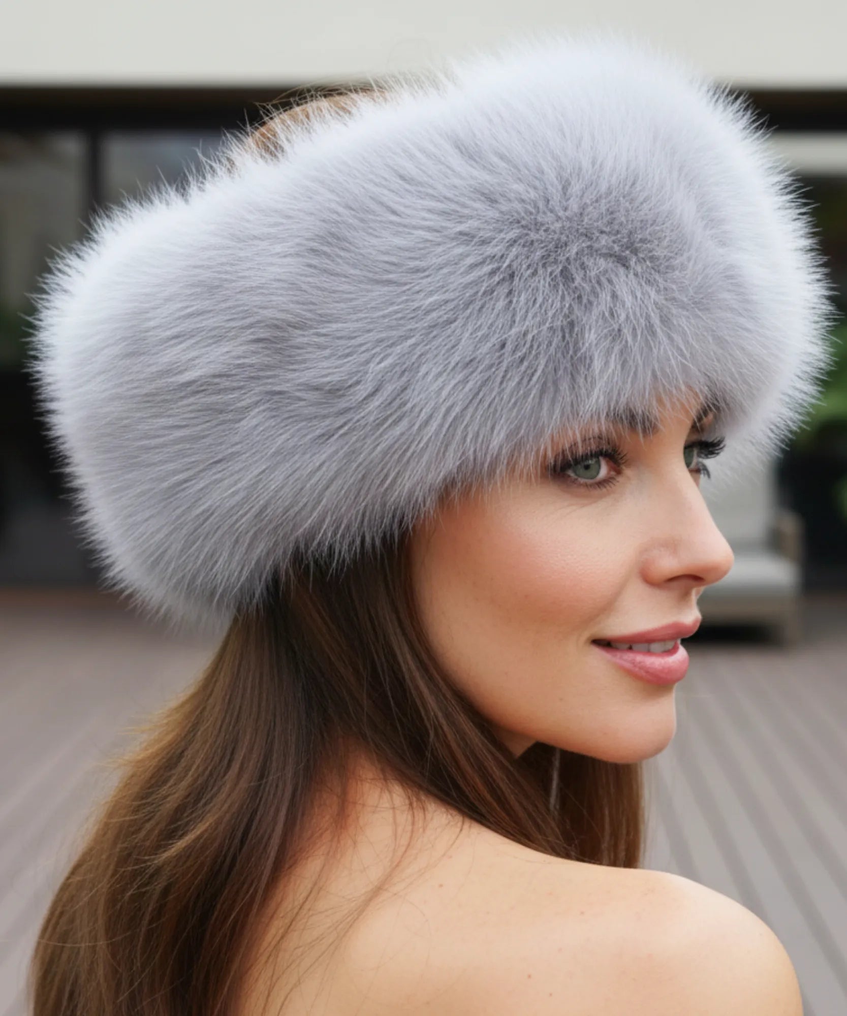 Comprar Chapéu feminino de pelo sintético luxo para inverno, com borda volumosa, acabamento sofisticado e circunferência de 58 cm ANELLIMN