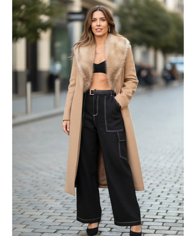 Sobretudo Feminino de Lã com Gola de Pelo Luxuosa | Parker