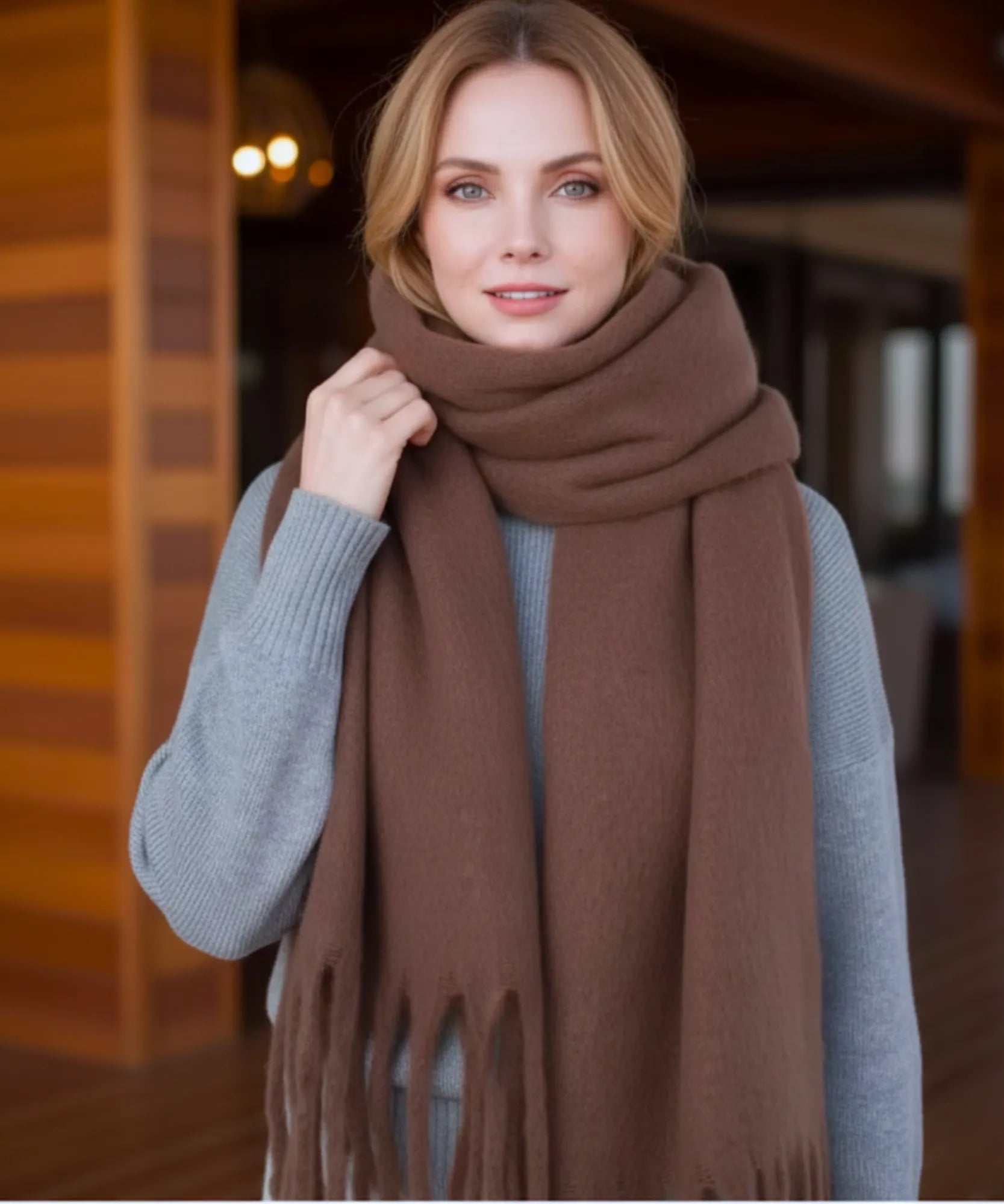 Comprar cachecol feminino longo grosso lã felpuda com franjas 240cm várias cores inverno barato ANELLIMN