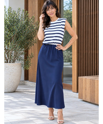 Vestido Midi Listrado Feminino Casual de Malha | Nellie