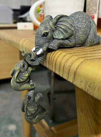 [3pcs] Estátua Elefante em Resina: Beleza Artesanal para sua Casa
