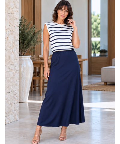 Vestido Midi Listrado Feminino Casual de Malha | Nellie