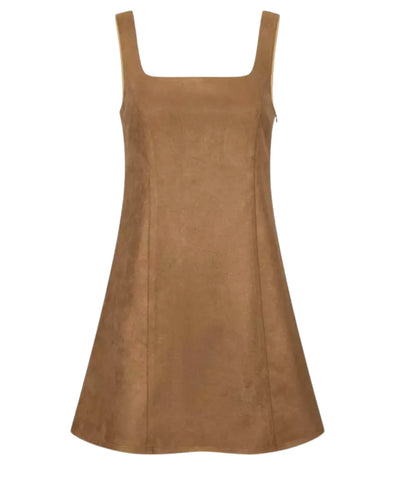 Comprar vestido curto camurça sintética alças largas gola quadrada para o dia a dia e trabalho em promoção ANELLIMN