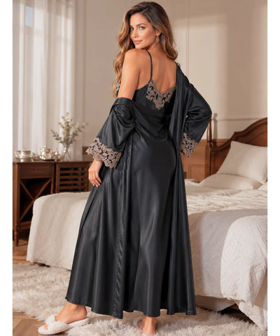 Robe com Camisola Longa de Cetim e Renda | Noemi