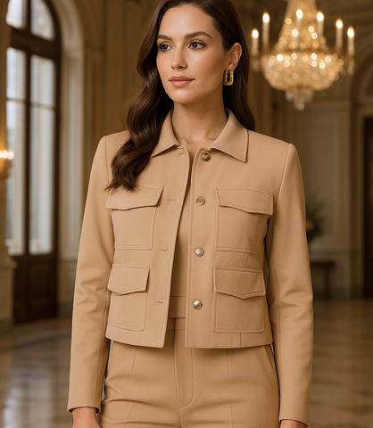 Comprar Blazer Feminino Alfaiataria Cropped Elegante com Bolsos Nude ZARA
