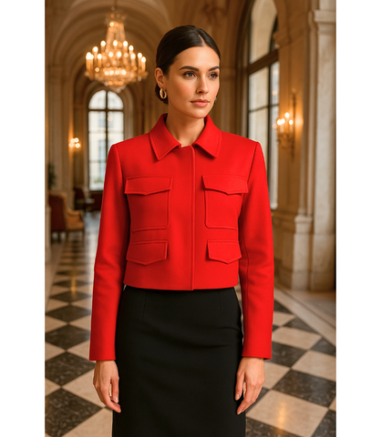 Comprar Blazer Feminino Alfaiataria Cropped Elegante com Bolsos Vermelho ZARA

