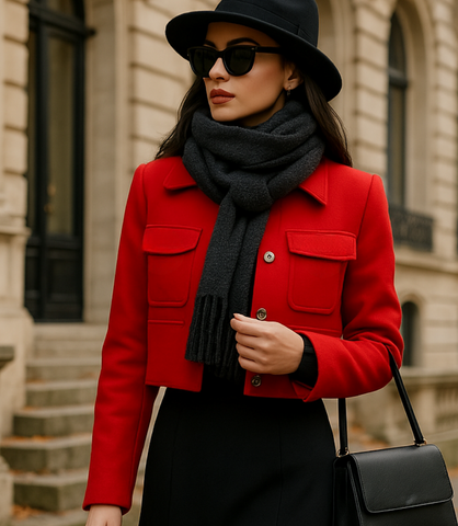 Comprar Blazer Feminino Alfaiataria Cropped Elegante com Bolsos Vermelho ZARA
