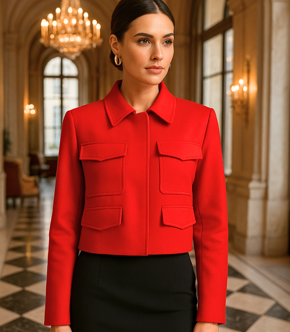Comprar Blazer Feminino Alfaiataria Cropped Elegante com Bolsos Vermelho ZARA

