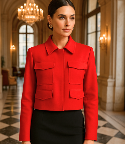 Comprar Blazer Feminino Alfaiataria Cropped Elegante com Bolsos Vermelho ZARA

