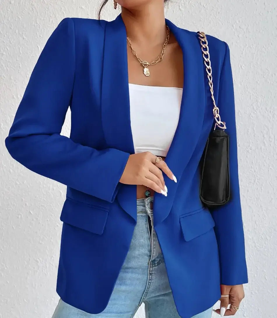 Blazer Alongado Social Feminino da Anellimn, em algodão e poliéster, estilo vintage, ideal para ocasiões formais e casuais, disponível em tamanho grande.