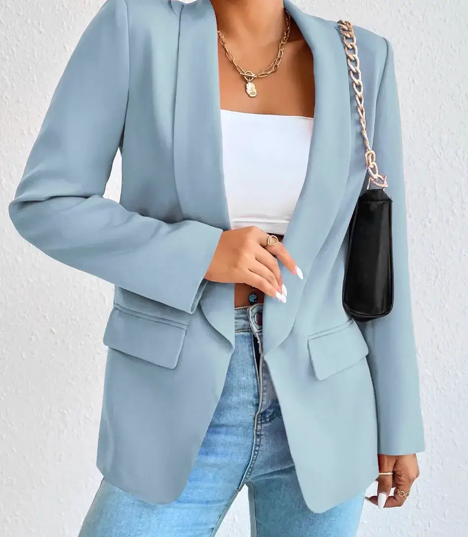 Blazer Alongado Social Feminino da Anellimn, em algodão e poliéster, estilo vintage, ideal para ocasiões formais e casuais, disponível em tamanho grande.