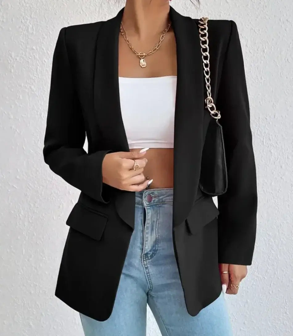 Blazer Alongado Social Feminino da Anellimn, em algodão e poliéster, estilo vintage, ideal para ocasiões formais e casuais, disponível em tamanho grande.