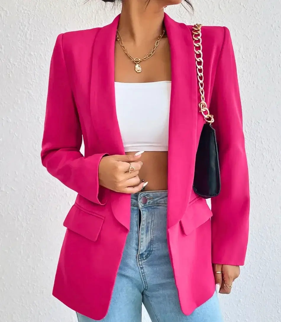 Blazer Alongado Social Feminino da Anellimn, em algodão e poliéster, estilo vintage, ideal para ocasiões formais e casuais, disponível em tamanho grande.