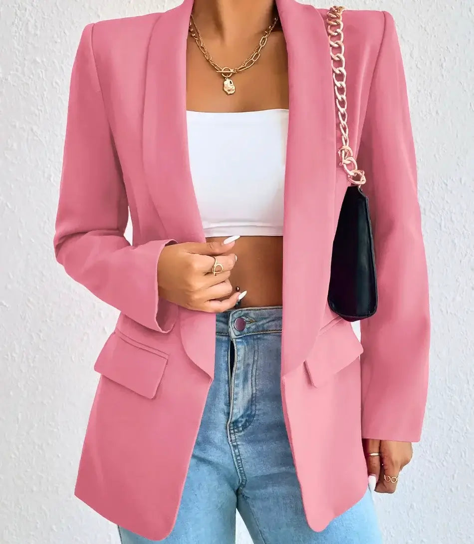 Blazer Alongado Social Feminino da Anellimn, em algodão e poliéster, estilo vintage, ideal para ocasiões formais e casuais, disponível em tamanho grande.