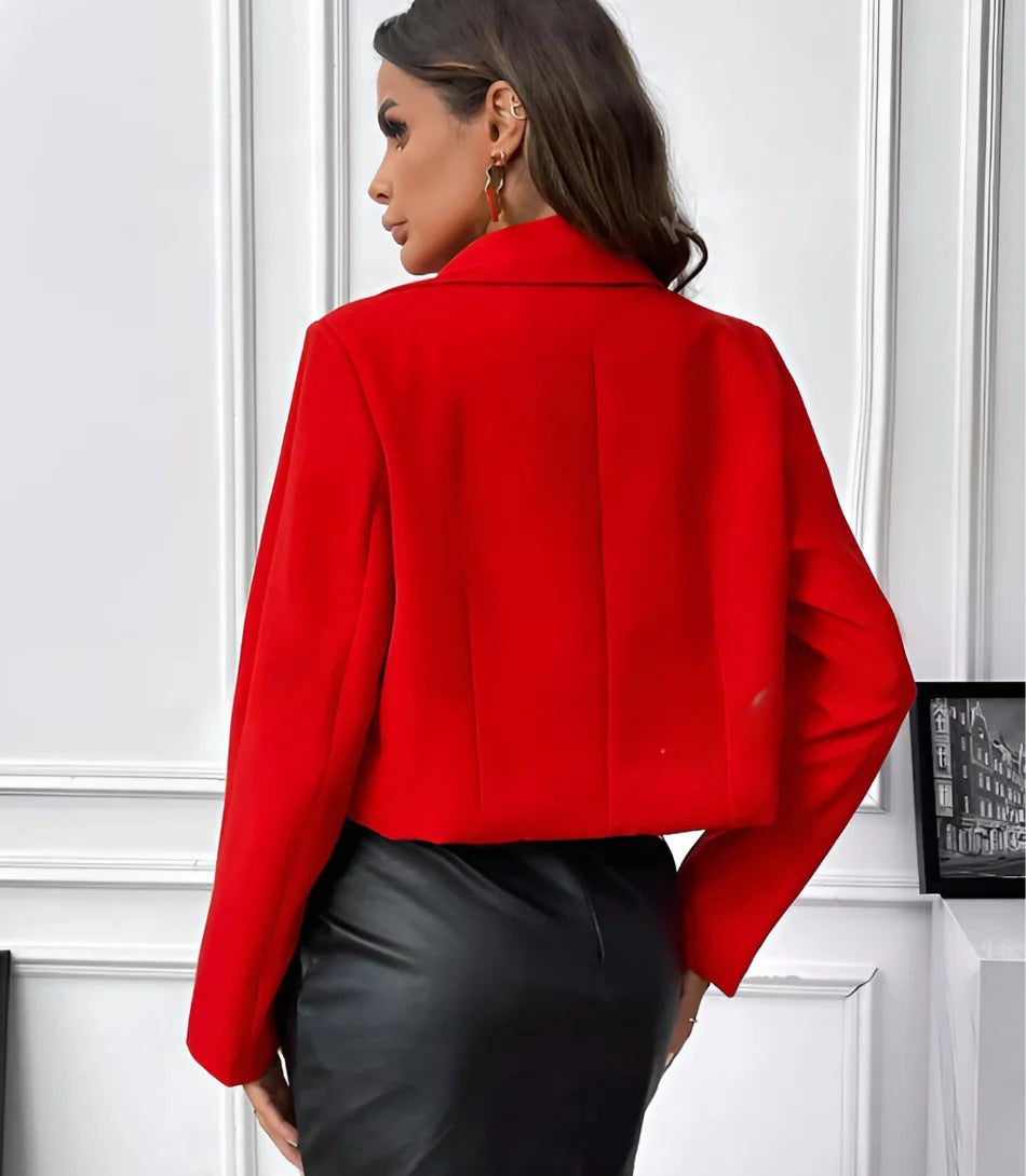 Comprar Blazer Feminino Alfaiataria Cropped Elegante com Bolsos Vermelho ZARA
