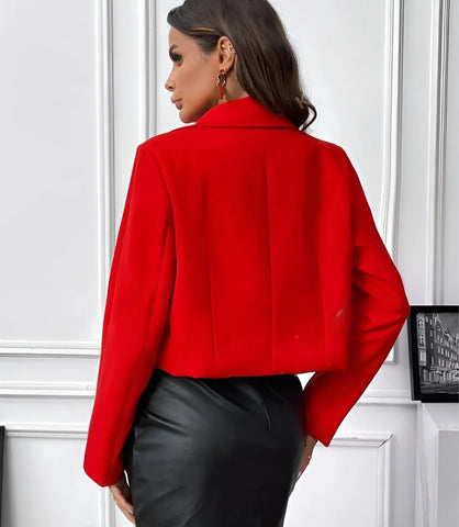 Comprar Blazer Feminino Alfaiataria Cropped Elegante com Bolsos Vermelho ZARA
