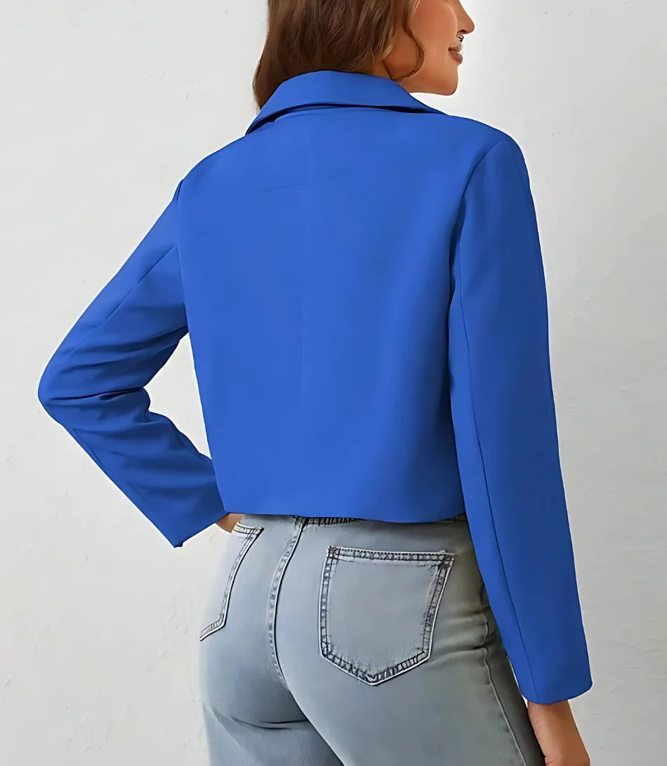 Comprar Blazer Feminino Alfaiataria Cropped Elegante com Bolsos Azul ZARA

