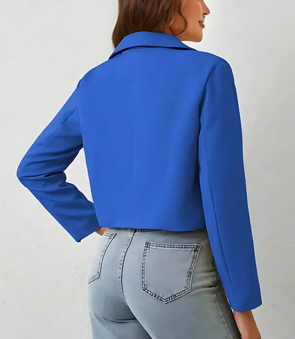 Comprar Blazer Feminino Alfaiataria Cropped Elegante com Bolsos Azul ZARA
