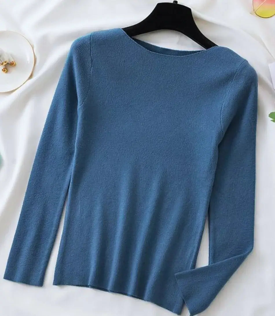 Blusa Feminina Básica de Tricot Manga Longa da Anellimn, estilo minimalista, corte ajustado e conforto para todas as estações.