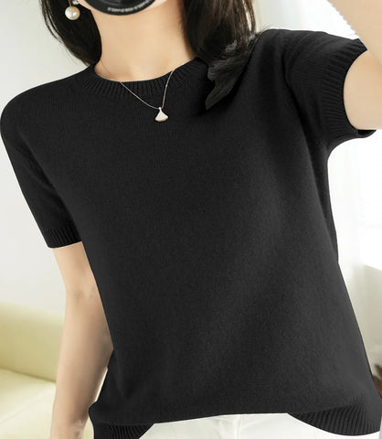 Blusa Feminina de Tricô Básica Manga Curta | Danda