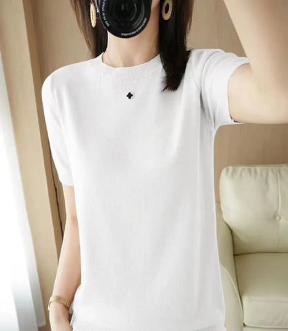 Blusa Feminina de Tricô Básica Manga Curta | Danda