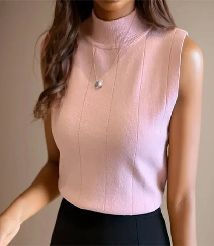 Blusa Regata Feminina Gola Alta Tricot Canelado | Tina