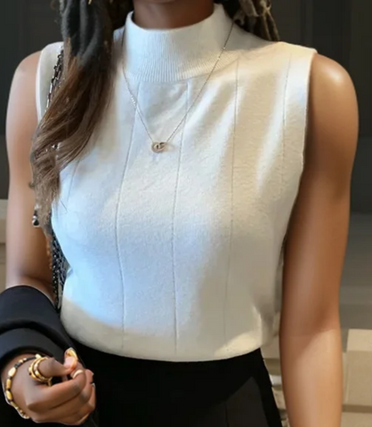 Blusa Regata Feminina Gola Alta Tricot Canelado | Tina
